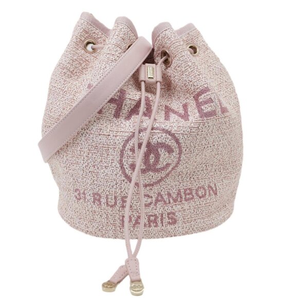 Chanel  Deauville Lurex Boucle Drawstring Bag Pink - Picture 1 of 14